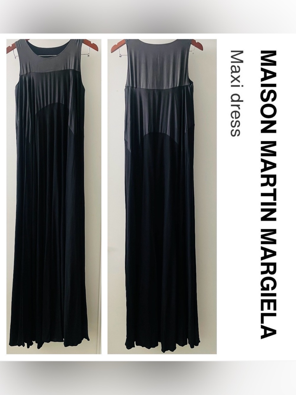 MAISON MARTIN MARGIELA Black Sleeveless Full Wool Double Lined Maxi Dress - Rare